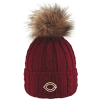 WW107 CABLE KNIT CUFF HAT WITH FAUX FUR POM